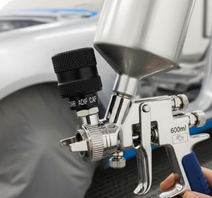 HVLP spray gun with gravity feed cup for automotive painting projects