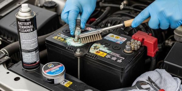 Car battery terminals cleaning process