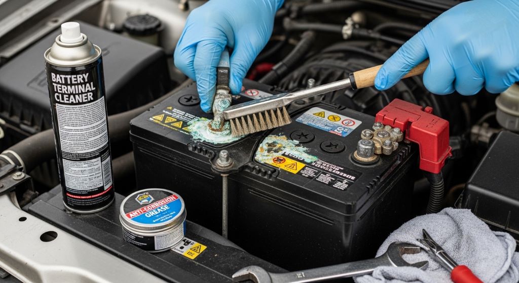 Car battery terminals cleaning process