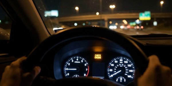 Driver checking dashboard warning lights inside a modern vehicle