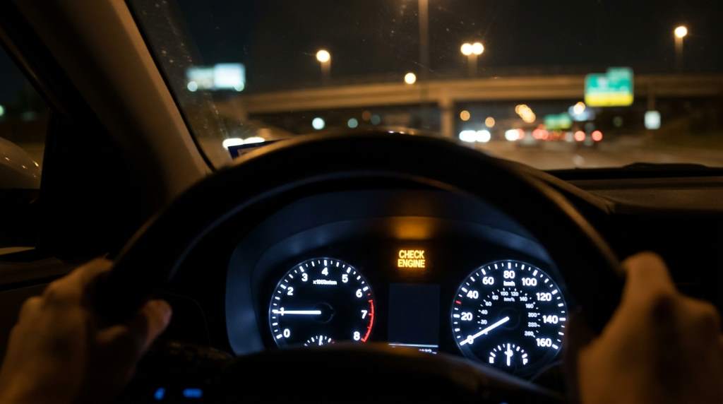 Driver checking dashboard warning lights inside a modern vehicle