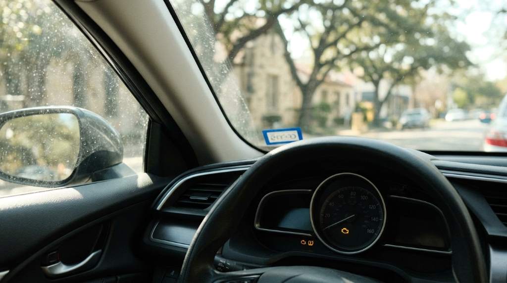 Mechanic inspecting vehicle dashboard warning indicators