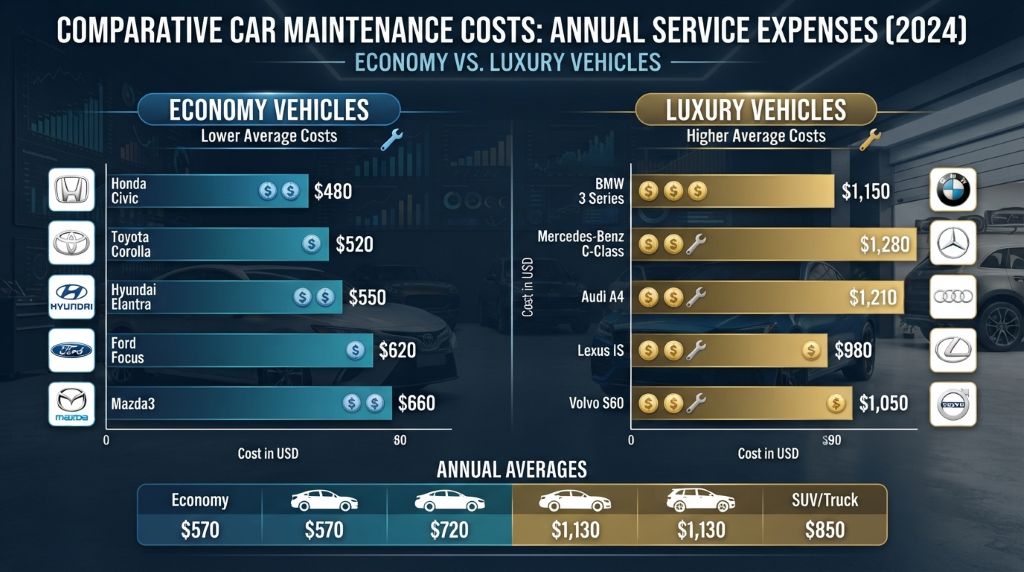 Comparing annual vehicle repair and service expenses